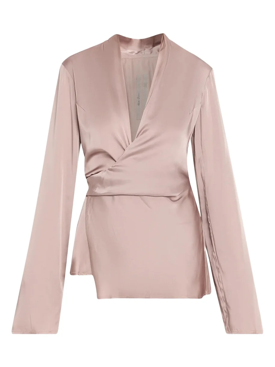 Laura Long-Sleeve Satin Wrap Top