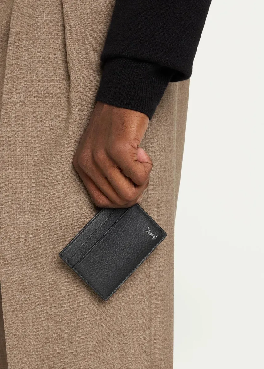 Saint Laurent Men's Tiny Cassandre YSL Card Holder in Leather | Thumbnail 2