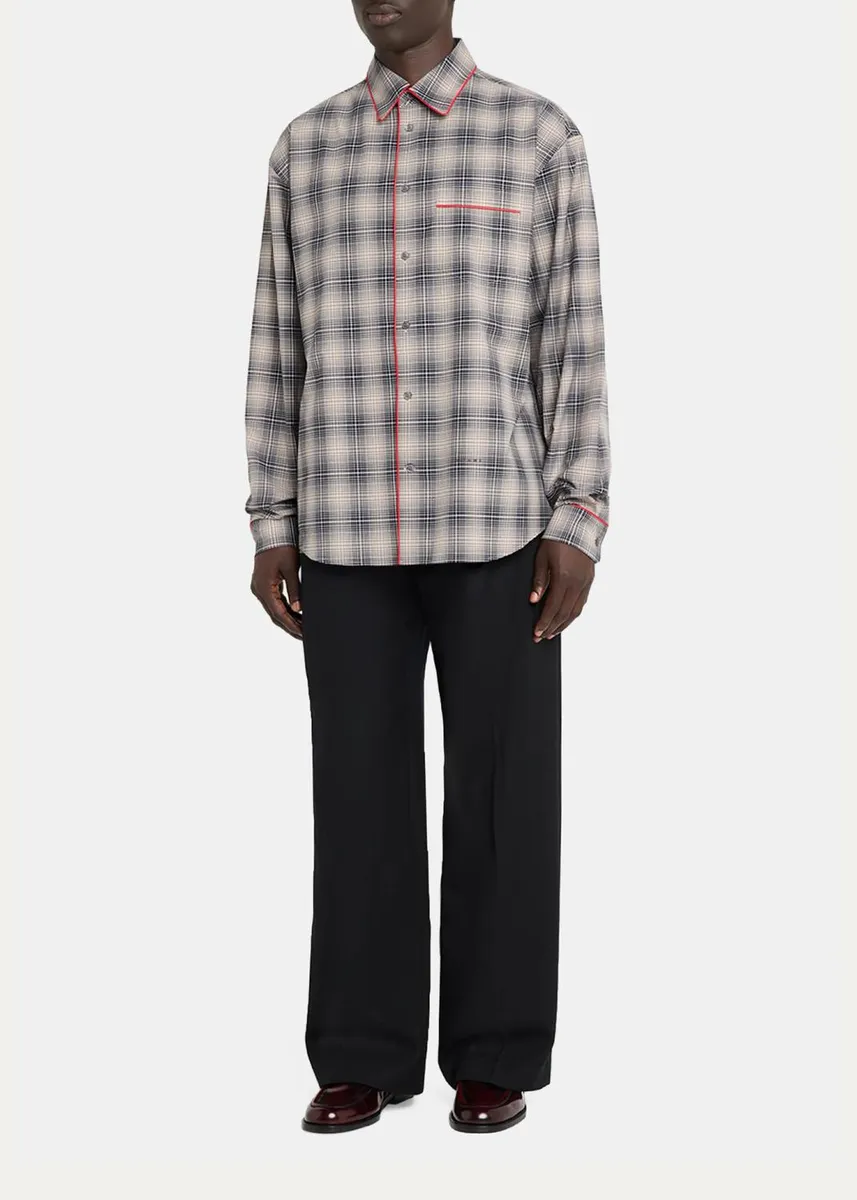 Marni Men's Piped Cotton Plaid Button-Front Shirt | Thumbnail 2 Marni Men's Piped Cotton Plaid Button-Front Shirt | Thumbnail 2
