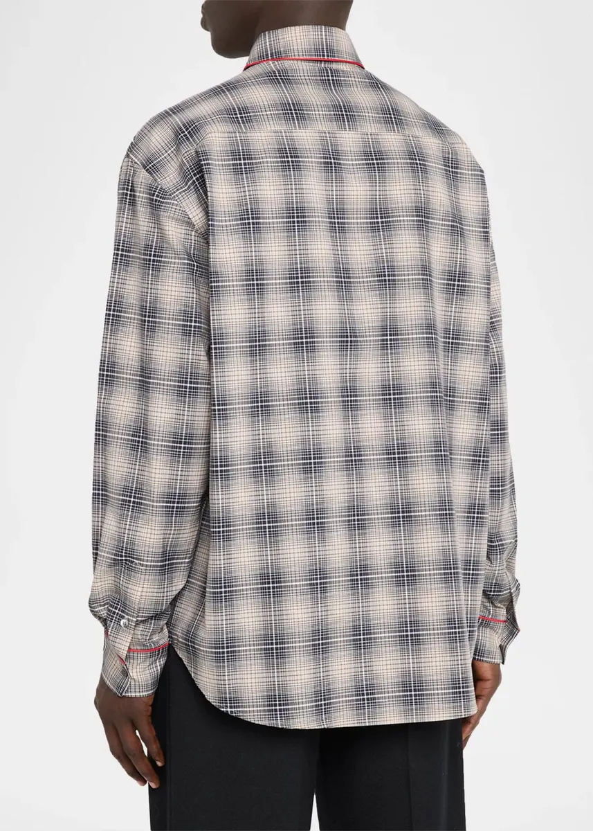 Marni Men's Piped Cotton Plaid Button-Front Shirt | Thumbnail 3 Marni Men's Piped Cotton Plaid Button-Front Shirt | Thumbnail 3