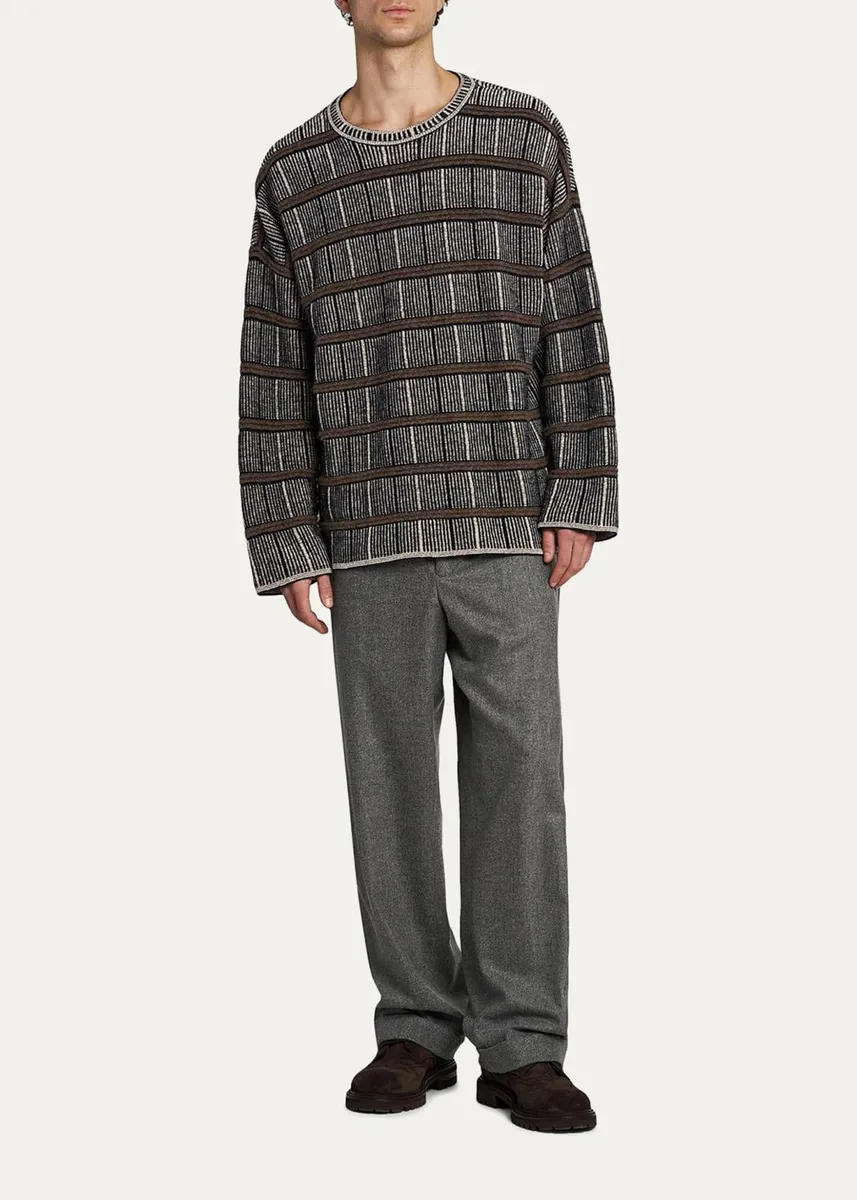 Giorgio Armani Men's Geometric Striped Silk-Blend Crewneck Sweater | Thumbnail 2 Giorgio Armani Men's Geometric Striped Silk-Blend Crewneck Sweater | Thumbnail 2