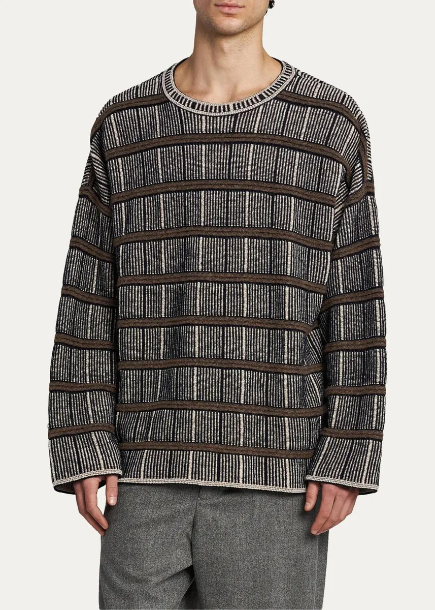 Giorgio Armani Men's Geometric Striped Silk-Blend Crewneck Sweater | Thumbnail 4 Giorgio Armani Men's Geometric Striped Silk-Blend Crewneck Sweater | Thumbnail 4