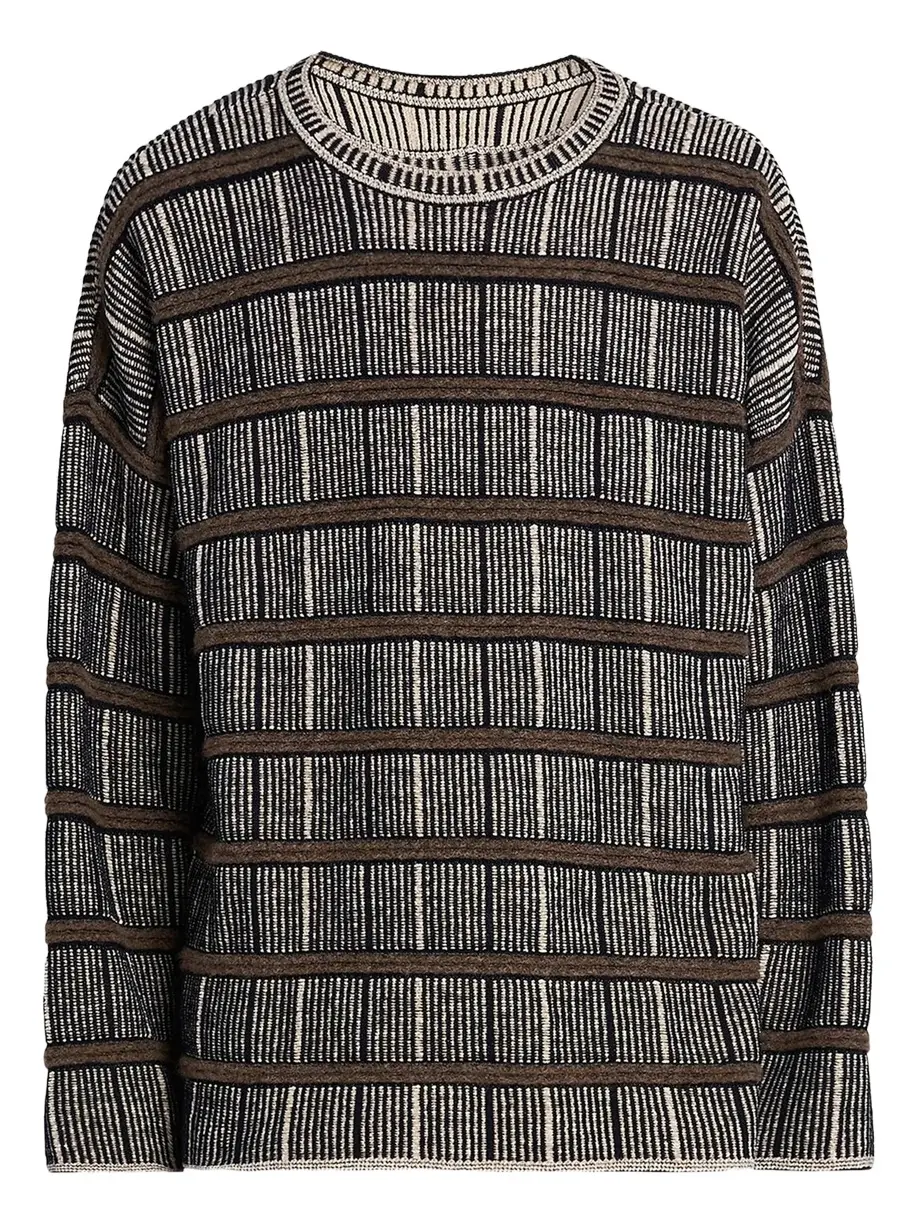 Giorgio Armani Men's Geometric Striped Silk-Blend Crewneck Sweater