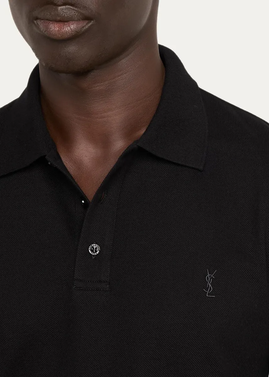 Saint Laurent Men's Cotton Pique Cassandre Polo Shirt | Thumbnail 5 Saint Laurent Men's Cotton Pique Cassandre Polo Shirt | Thumbnail 5