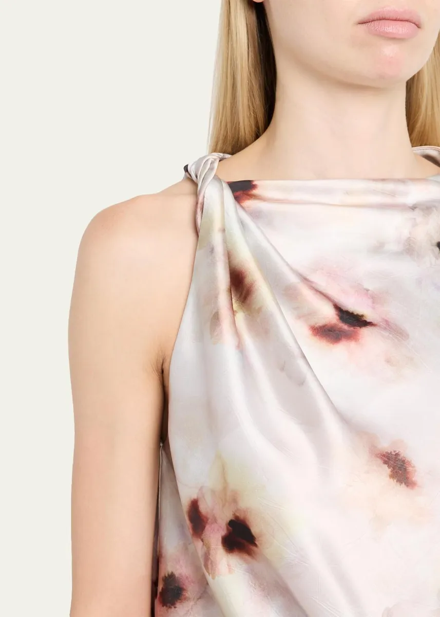 Vince Watercolor Floral Satin Twisted Asymmetric Top | Thumbnail 5 Vince Watercolor Floral Satin Twisted Asymmetric Top | Thumbnail 5