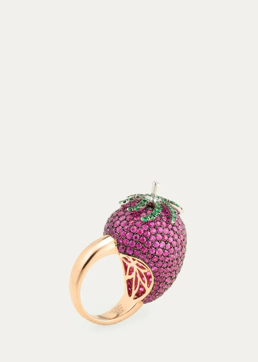 Mio Harutaka 18K Gold Ruby Strawberry Ring with Tsavorites | Thumbnail 3 Mio Harutaka 18K Gold Ruby Strawberry Ring with Tsavorites | Thumbnail 3