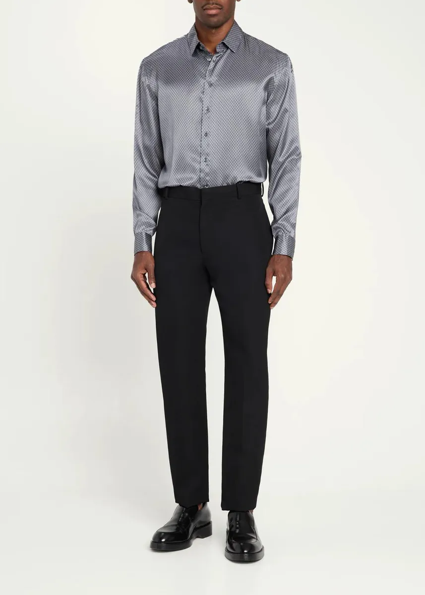 Giorgio Armani Men's Silk Chevron Button-Front Shirt | Thumbnail 2 Giorgio Armani Men's Silk Chevron Button-Front Shirt | Thumbnail 2