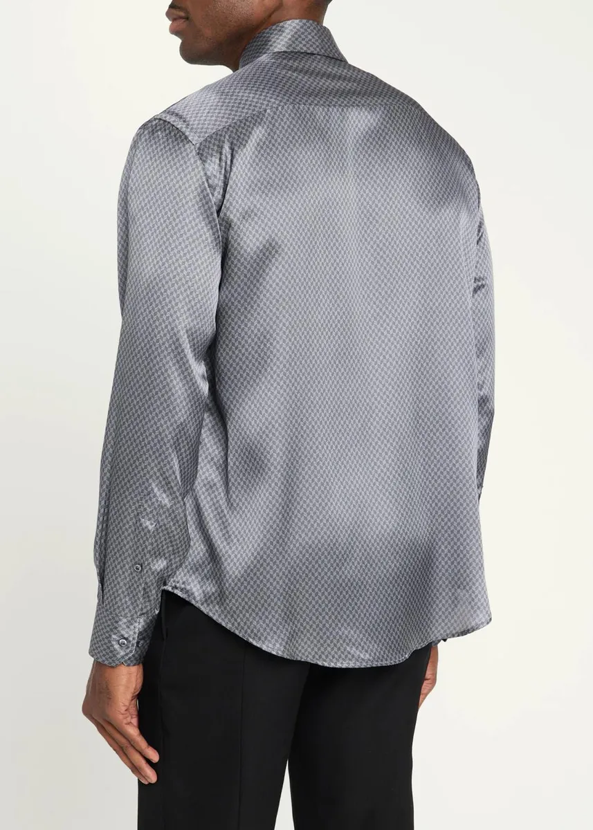 Giorgio Armani Men's Silk Chevron Button-Front Shirt | Thumbnail 3 Giorgio Armani Men's Silk Chevron Button-Front Shirt | Thumbnail 3