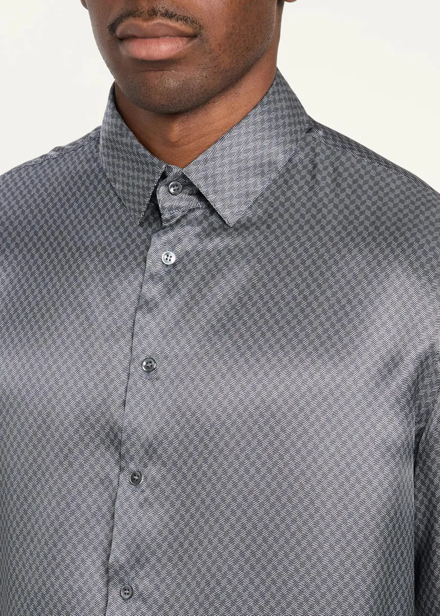 Giorgio Armani Men's Silk Chevron Button-Front Shirt | Thumbnail 5 Giorgio Armani Men's Silk Chevron Button-Front Shirt | Thumbnail 5