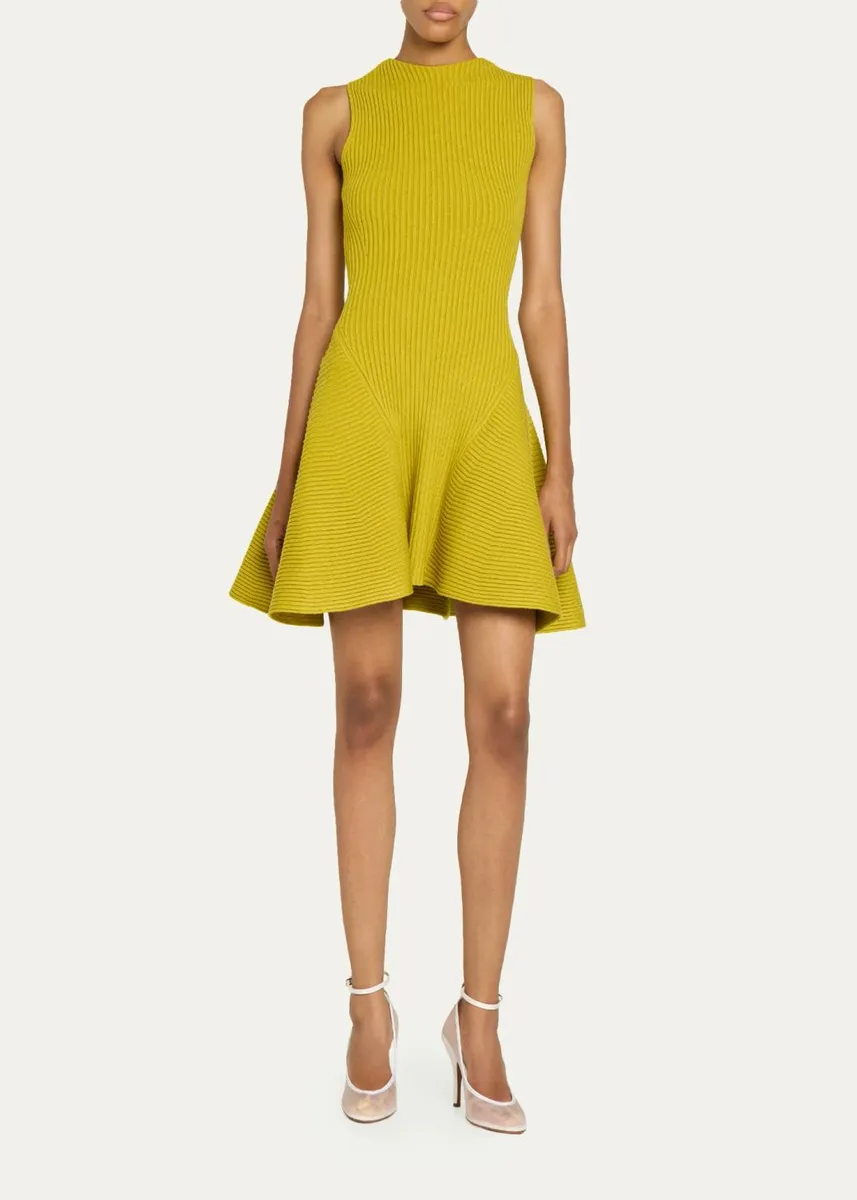 ALAÏA Sleeveless English Rib Mini Skater Dress | Thumbnail 2