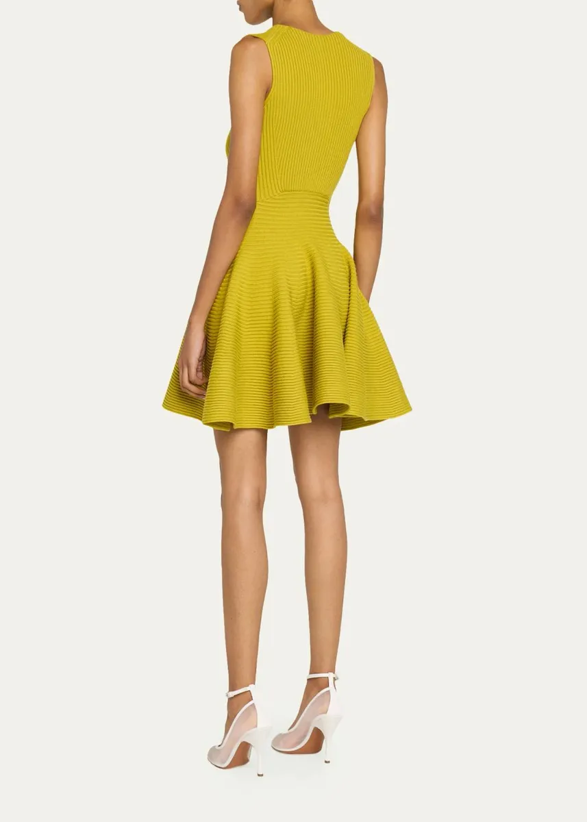 ALAÏA Sleeveless English Rib Mini Skater Dress | Thumbnail 3