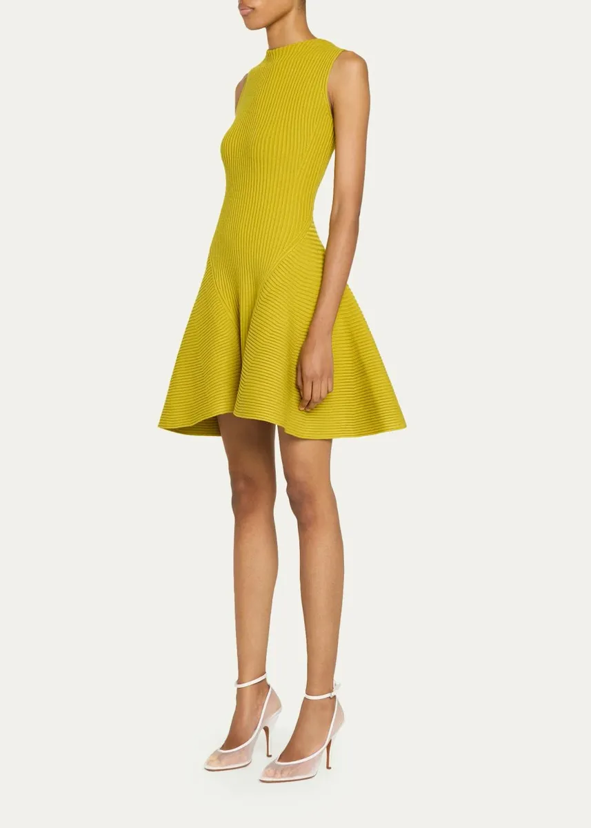 ALAÏA Sleeveless English Rib Mini Skater Dress | Thumbnail 4