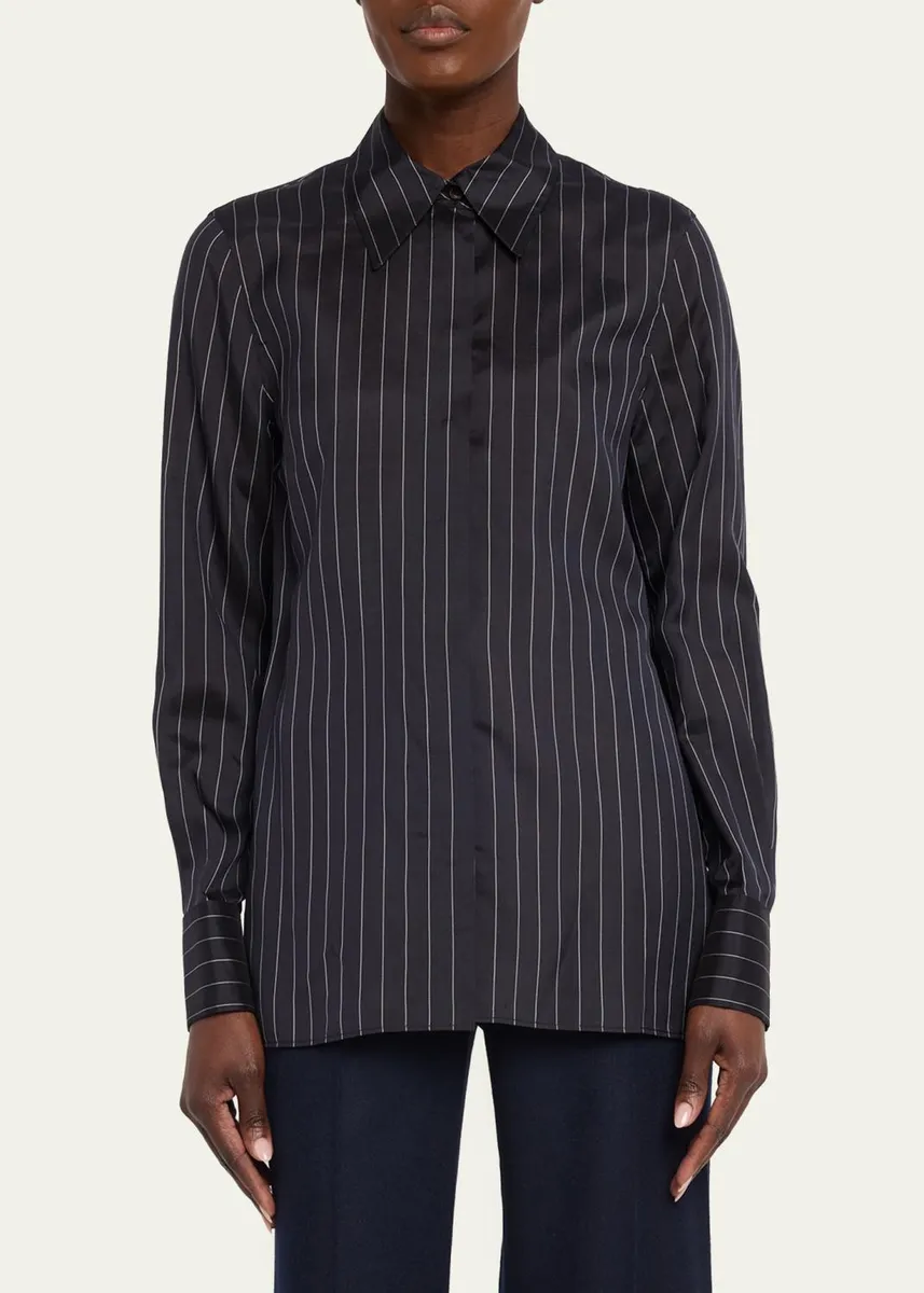 Lafayette 148 New York Pinstripe Button-Front Blouse | Thumbnail 4