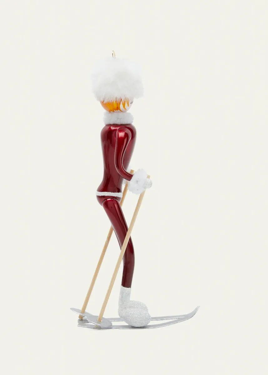 De Carlini Skier With Faux Fur Hat Ornament | Thumbnail 2 De Carlini Skier With Faux Fur Hat Ornament | Thumbnail 2