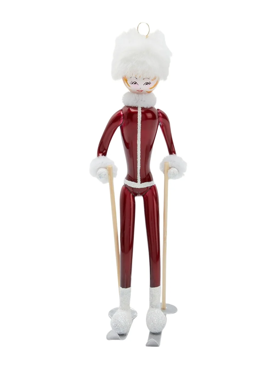 De Carlini Skier With Faux Fur Hat Ornament