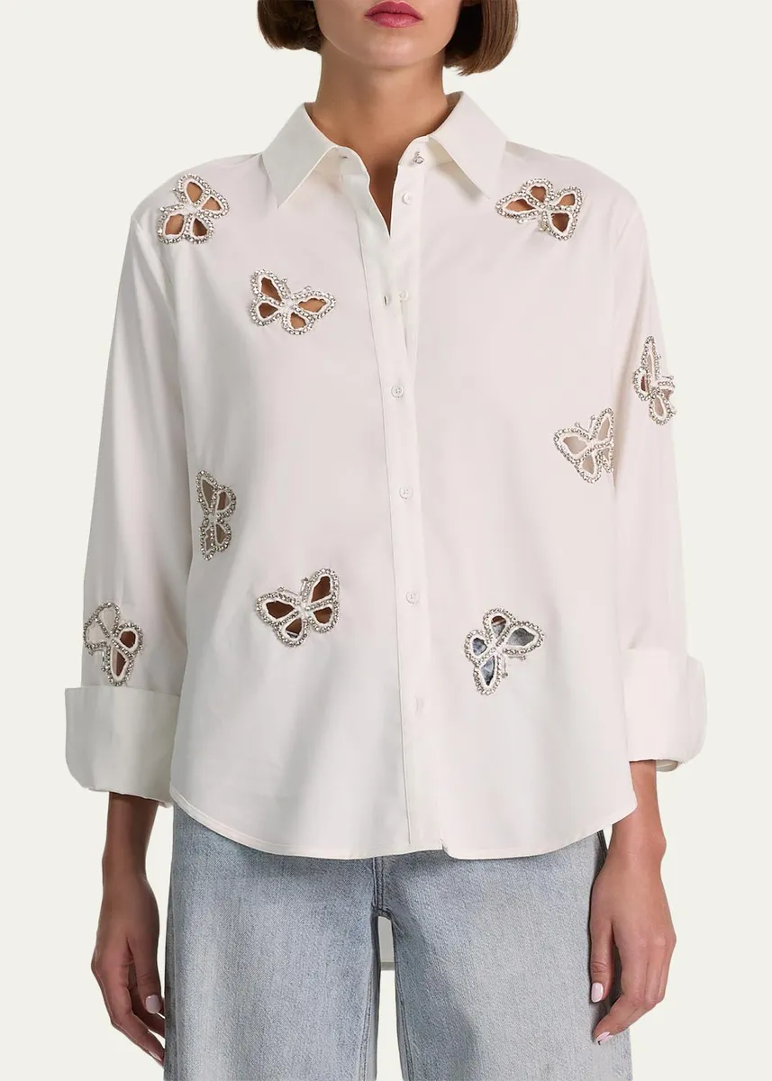 Alice + Olivia Finely Embellished Cutout Button-Front Shirt | Thumbnail 4