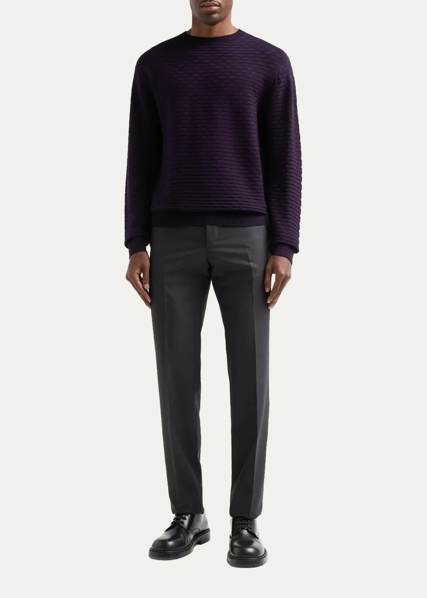 Giorgio Armani Geometric Textured Virgin Wool Crewneck Sweater | Thumbnail 2 Giorgio Armani Geometric Textured Virgin Wool Crewneck Sweater | Thumbnail 2