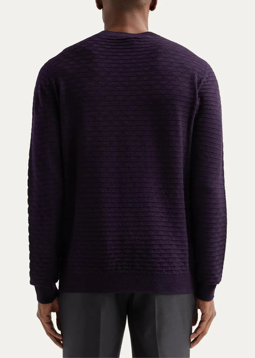 Giorgio Armani Geometric Textured Virgin Wool Crewneck Sweater | Thumbnail 3 Giorgio Armani Geometric Textured Virgin Wool Crewneck Sweater | Thumbnail 3