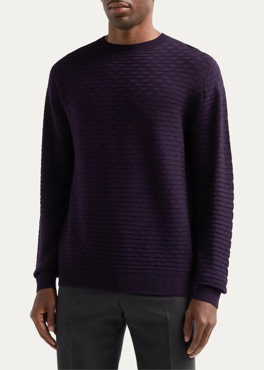 Giorgio Armani Geometric Textured Virgin Wool Crewneck Sweater | Thumbnail 4 Giorgio Armani Geometric Textured Virgin Wool Crewneck Sweater | Thumbnail 4