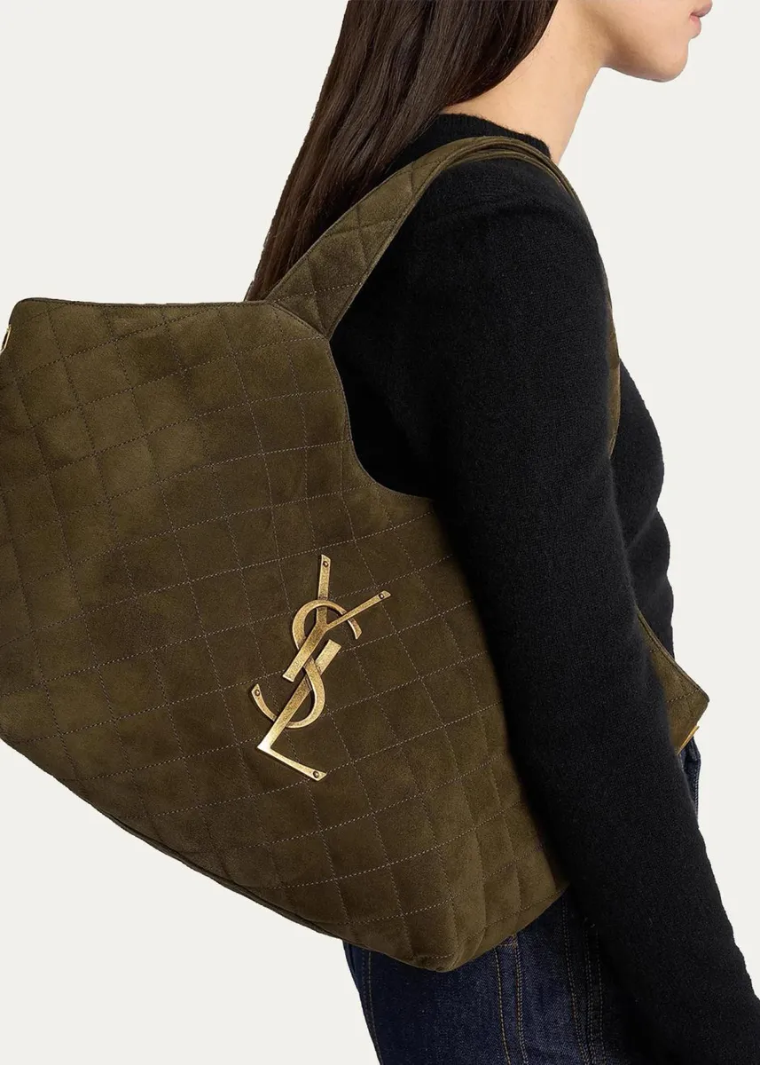 Saint Laurent Icare Medium Quilted Suede Tote Bag | Thumbnail 2 Saint Laurent Icare Medium Quilted Suede Tote Bag | Thumbnail 2