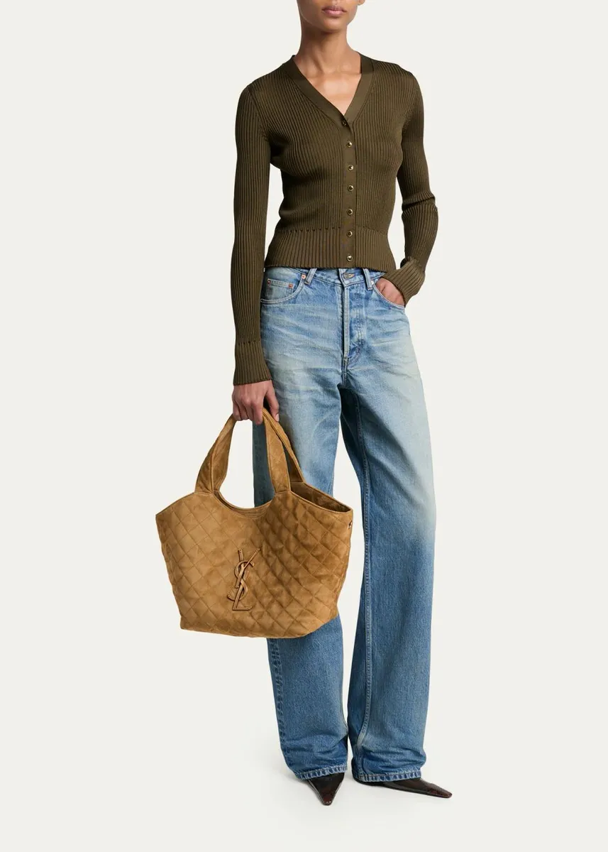 Saint Laurent Icare Medium Quilted Suede Tote Bag | Thumbnail 9 Saint Laurent Icare Medium Quilted Suede Tote Bag | Thumbnail 9