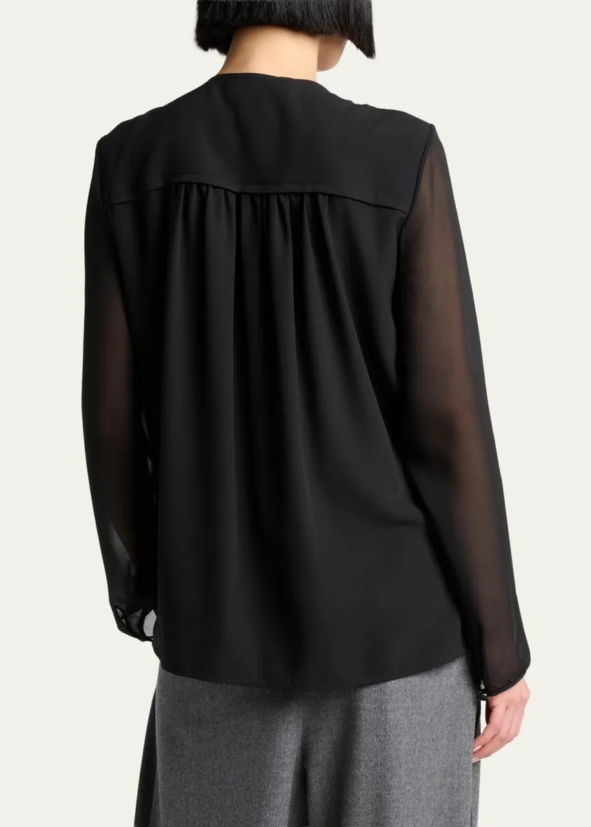 Lanvin Embroidered Ruffle Silk Georgette Long-Sleeve Blouse | Thumbnail 3 Lanvin Embroidered Ruffle Silk Georgette Long-Sleeve Blouse | Thumbnail 3