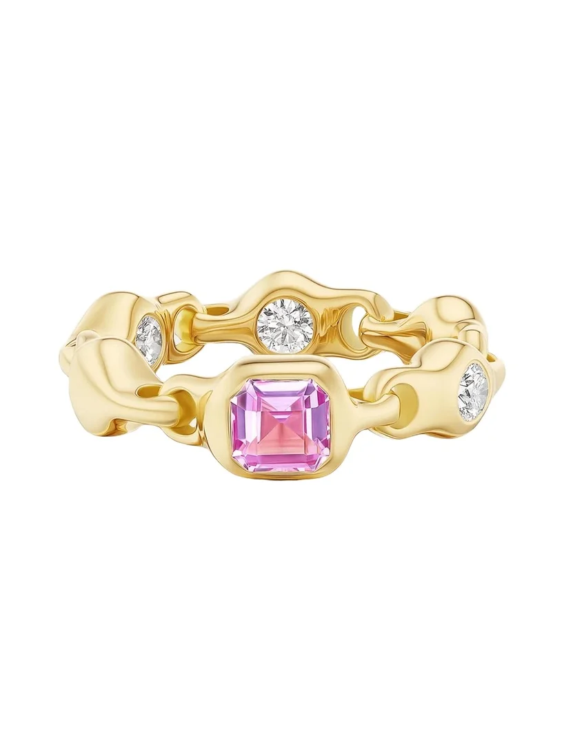 Uniform Object 18K Supernova Ring with Diamonds and Gemstone