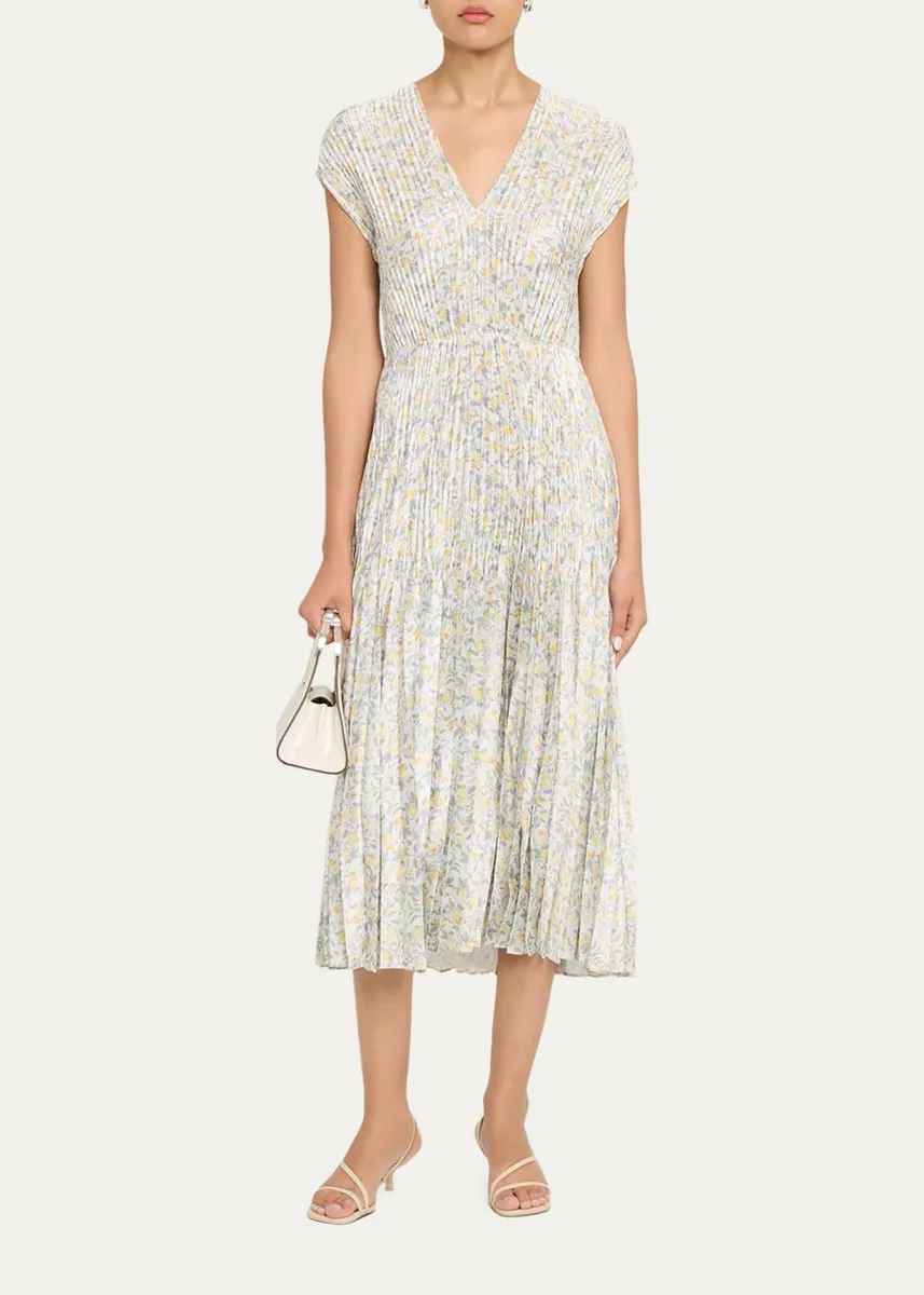 Vince Citrine Bloom Pleated Satin Dress | Thumbnail 2 Vince Citrine Bloom Pleated Satin Dress | Thumbnail 2