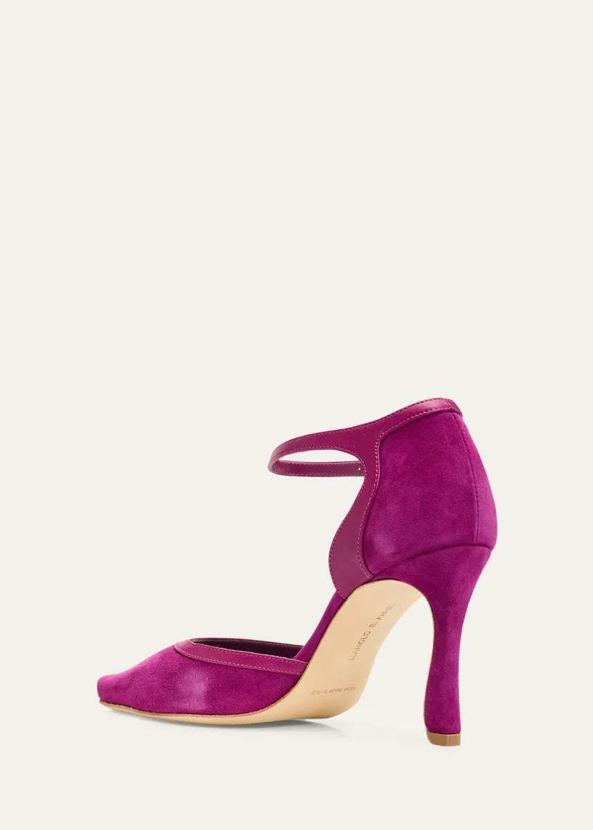 Manolo Blahnik 90mm Verdusan Mixed Leather Ankle-Strap Pumps | Thumbnail 2 Manolo Blahnik 90mm Verdusan Mixed Leather Ankle-Strap Pumps | Thumbnail 2
