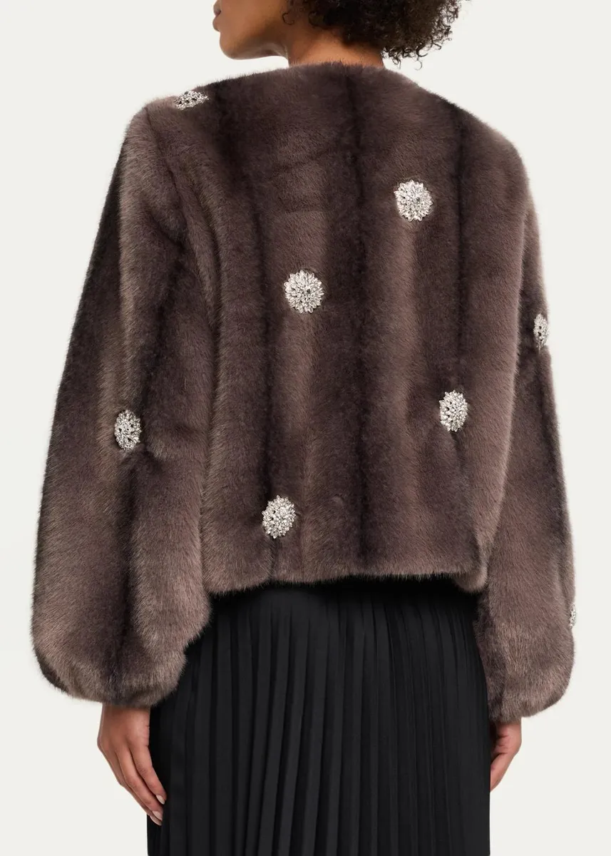 Cinq à Sept Benson Rhinestone Dahlia Faux Fur Coat | Thumbnail 3 Cinq à Sept Benson Rhinestone Dahlia Faux Fur Coat | Thumbnail 3
