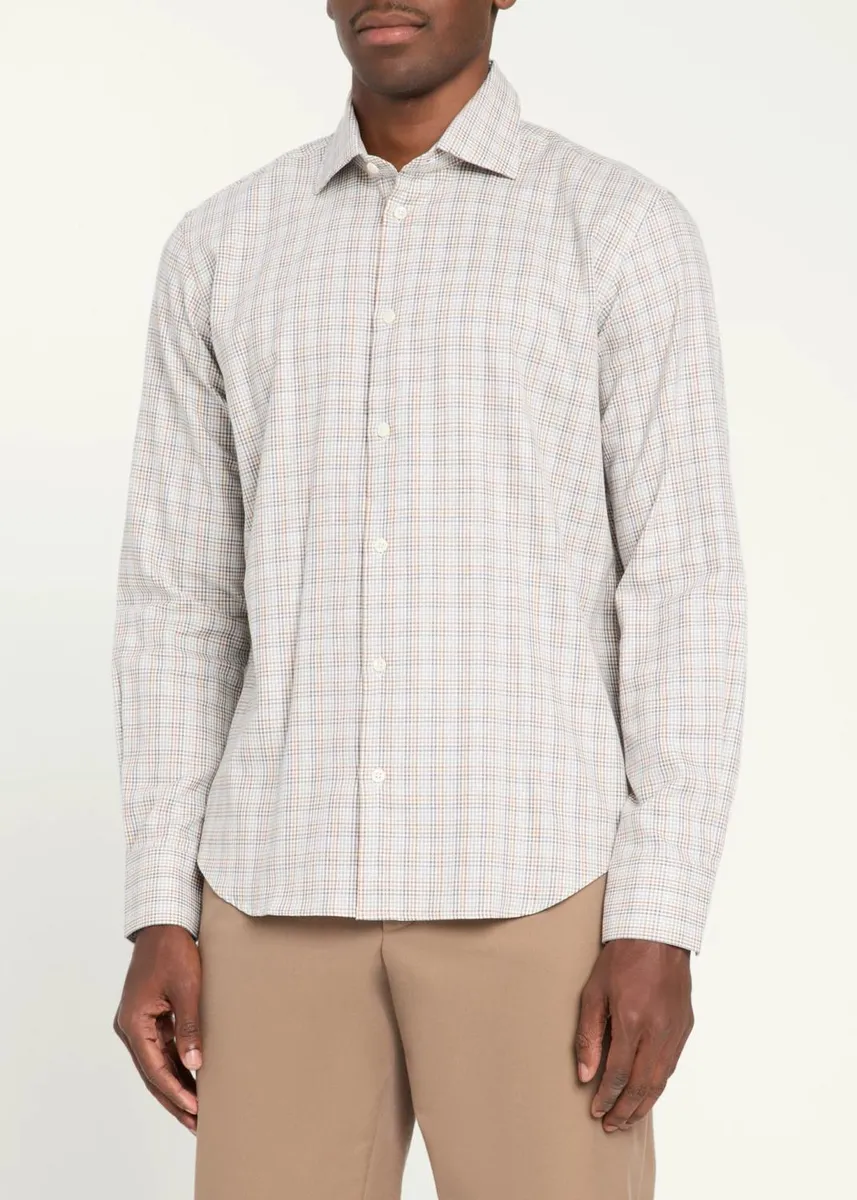 Baldassari Men's Santini Micro-Check Cotton Shirt | Thumbnail 4