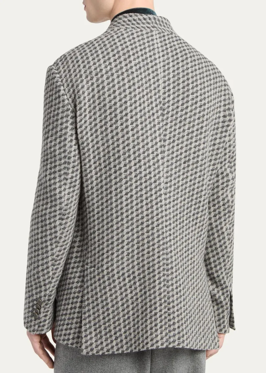 Giorgio Armani Men's Geometric Wool and Cashmere Jacquard Blazer | Thumbnail 3 Giorgio Armani Men's Geometric Wool and Cashmere Jacquard Blazer | Thumbnail 3