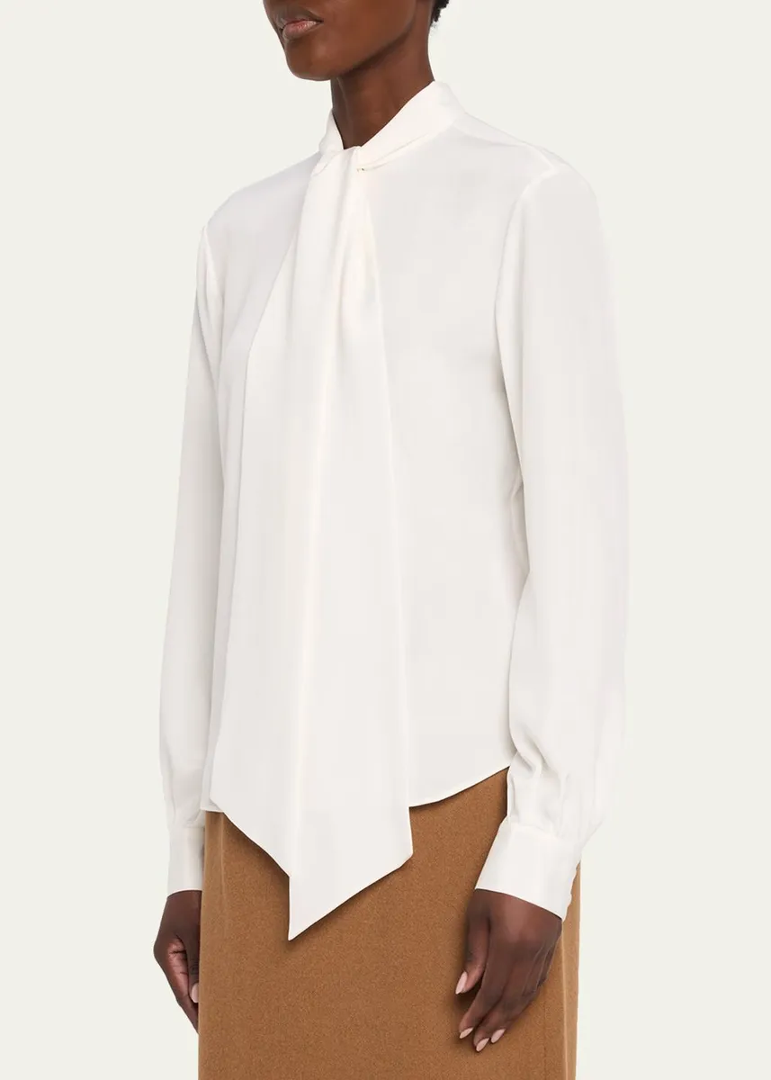 Lafayette 148 New York Tie-Neck Silk Georgette Blouse | Thumbnail 4