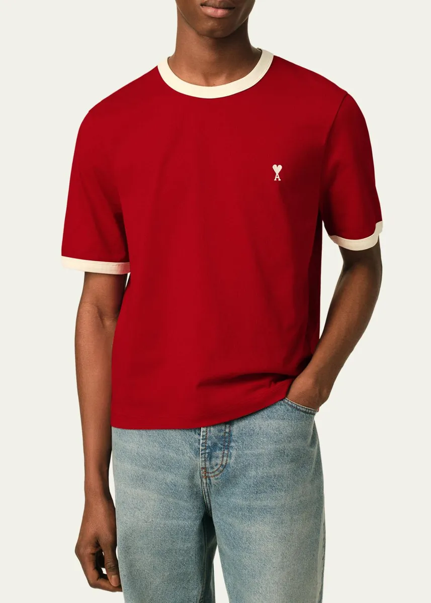 AMI PARIS Men's Contrast-Trim Short-Sleeve T-Shirt | Thumbnail 4