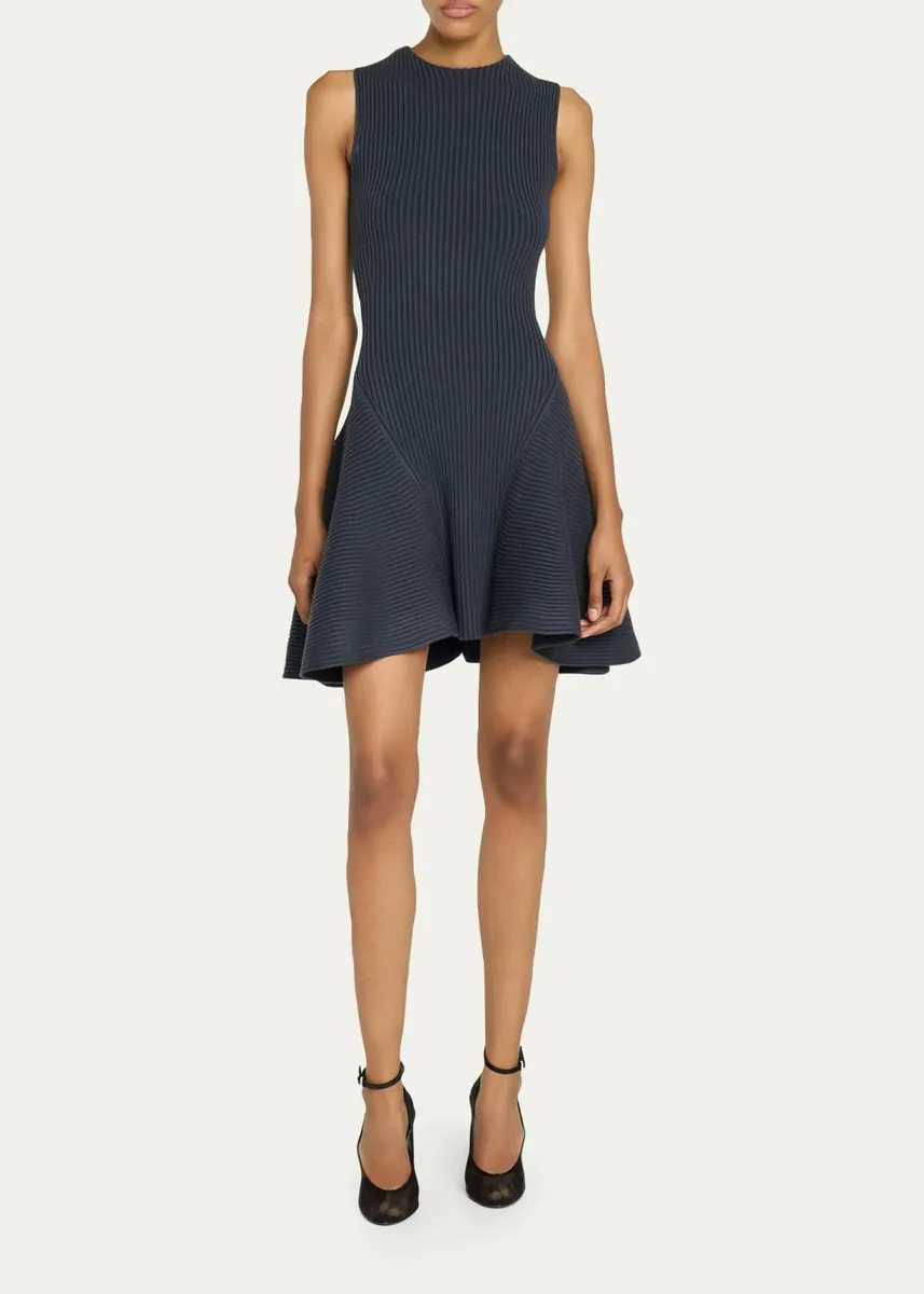 ALAÏA Sleeveless English Rib Mini Skater Dress | Thumbnail 2