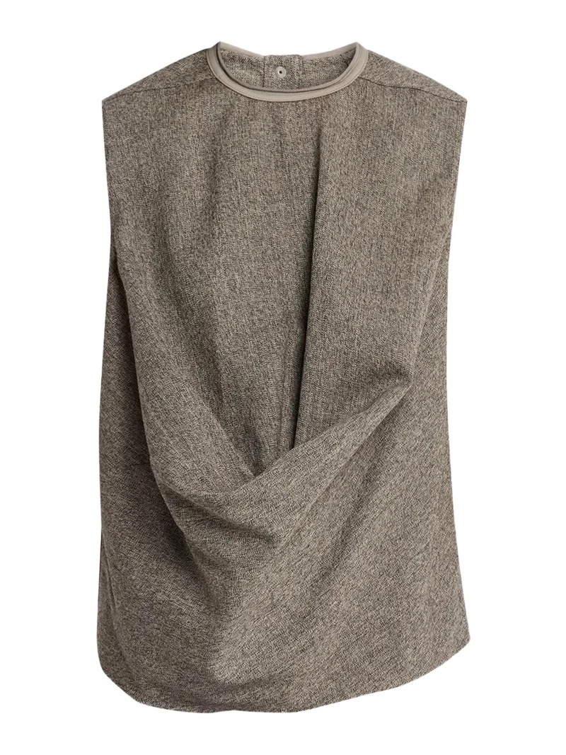 Rick Owens Subhuman Draped Melange Wool Sleeveless Top