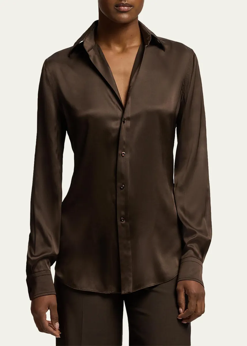 Ralph Lauren Collection Cameron II Straight Fit Charmeuse Shirt | Thumbnail 4 Ralph Lauren Collection Cameron II Straight Fit Charmeuse Shirt | Thumbnail 4