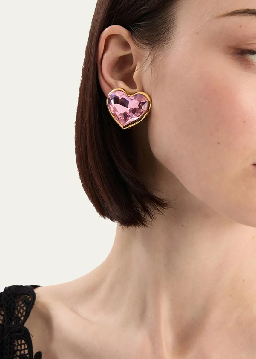 Oscar de la Renta Large Crystal Heart Stud Earrings | Thumbnail 2 Oscar de la Renta Large Crystal Heart Stud Earrings | Thumbnail 2
