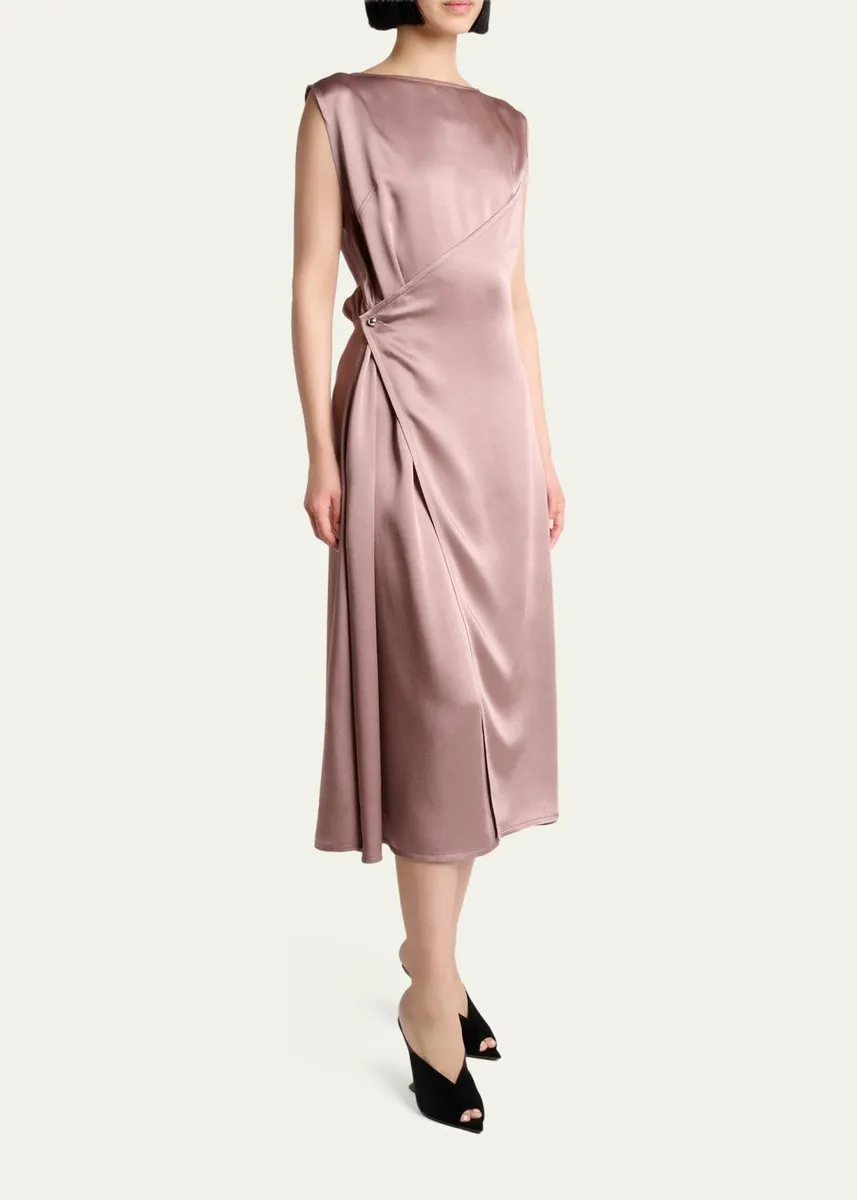 Lanvin Sleeveless Satin Butttoned Wrap Midi Dress | Thumbnail 4 Lanvin Sleeveless Satin Butttoned Wrap Midi Dress | Thumbnail 4