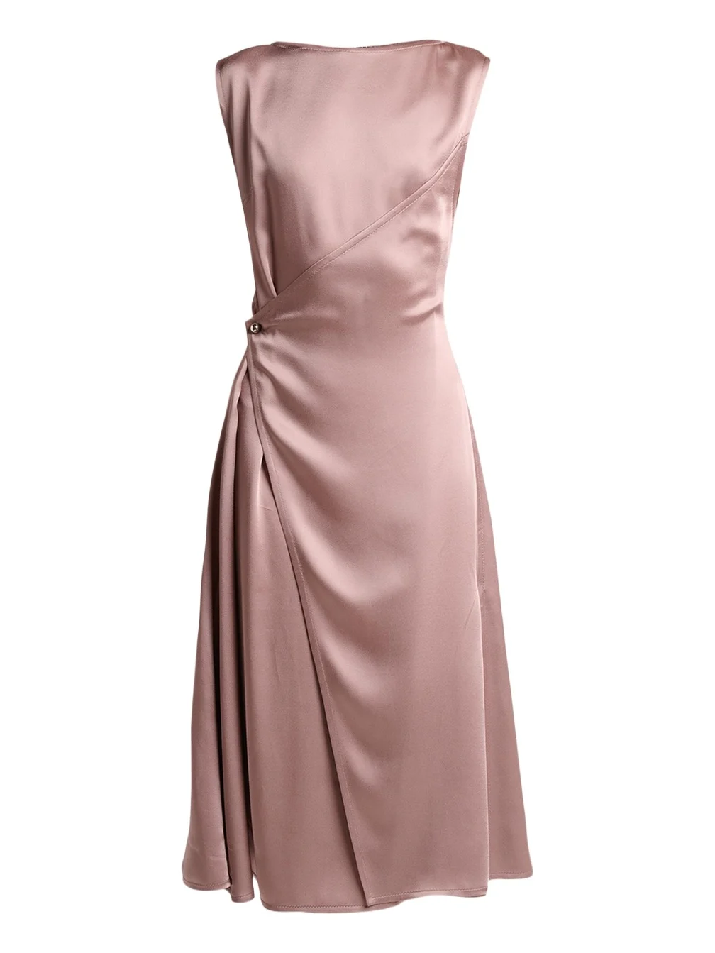 Sleeveless Satin Butttoned Wrap Midi Dress