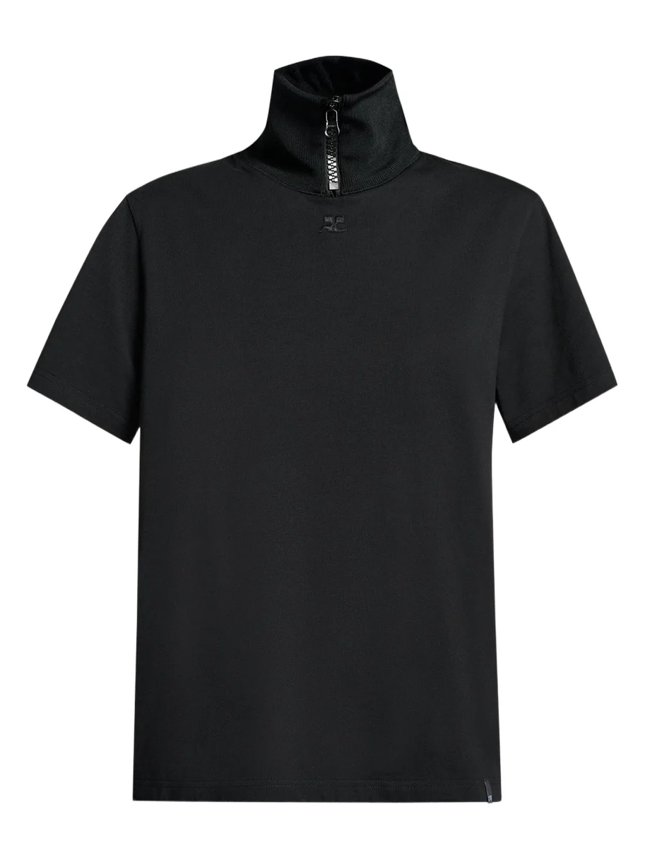 Courrèges Cotton Ribbed Stand-Collar T-Shirt