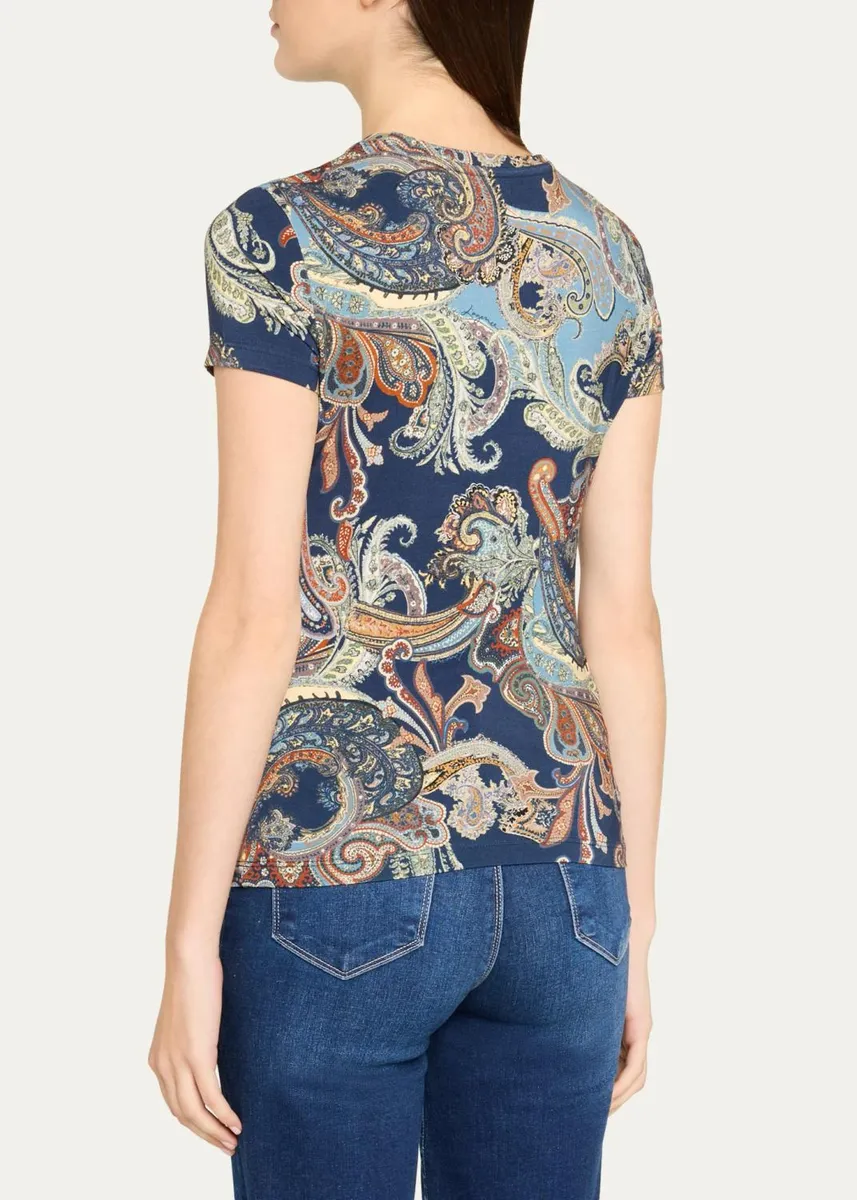 L'Agence Ressi Paisley Short-Sleeve Jersey T-Shirt | Thumbnail 3