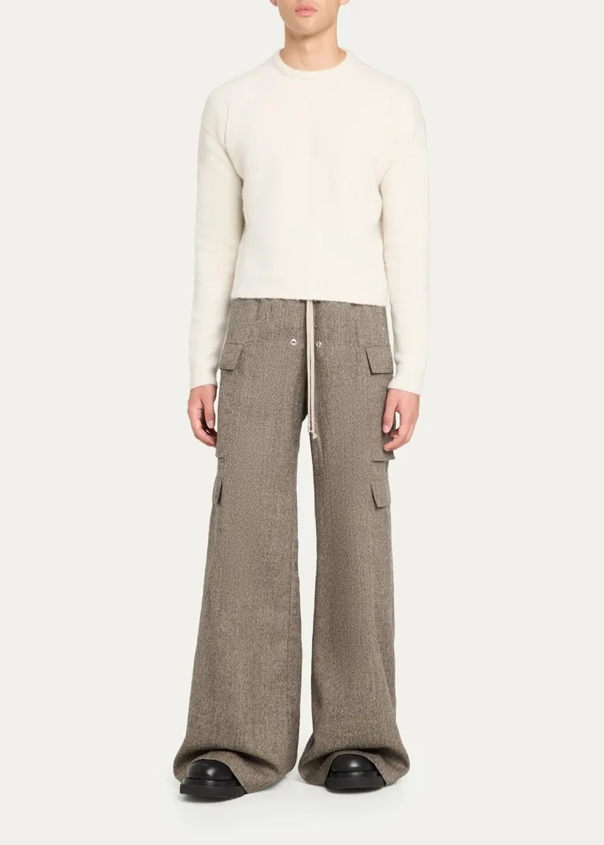 Rick Owens Men's Melange Wool Wide-Leg Drawstring Cargo Pants | Thumbnail 2