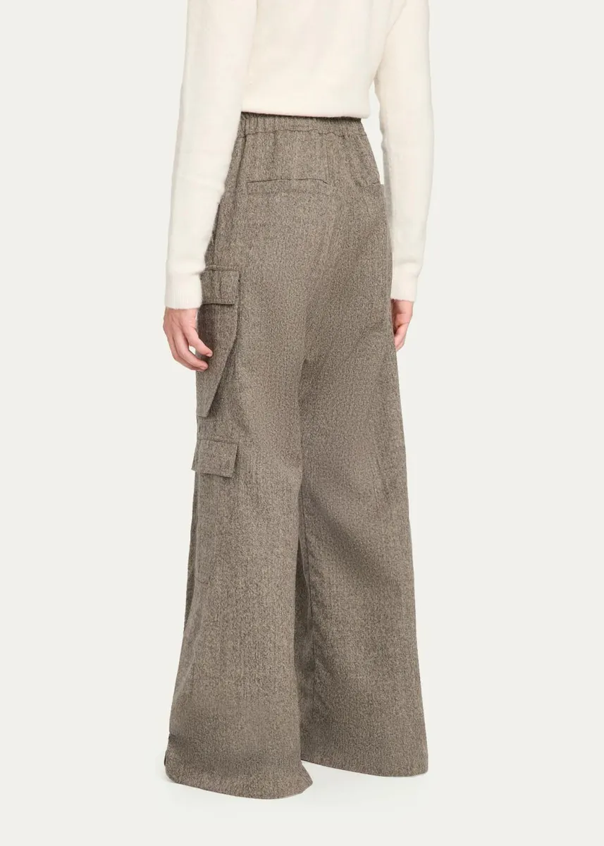 Rick Owens Men's Melange Wool Wide-Leg Drawstring Cargo Pants | Thumbnail 3