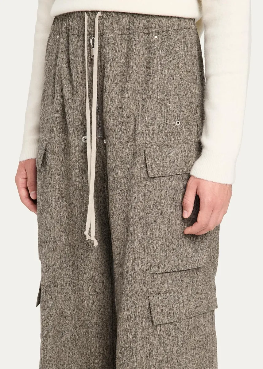 Rick Owens Men's Melange Wool Wide-Leg Drawstring Cargo Pants | Thumbnail 5