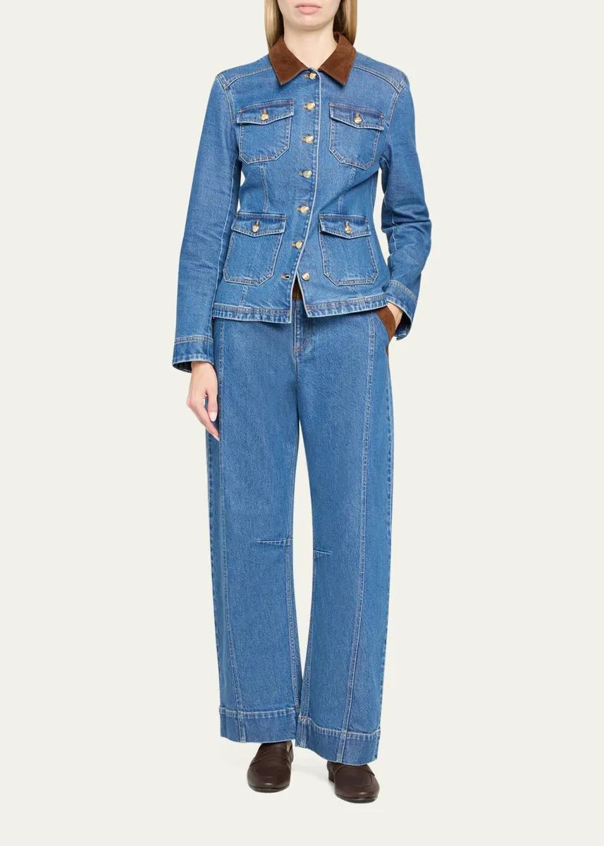Cinq à Sept Katniss Suede Collar Denim Jacket | Thumbnail 2 Cinq à Sept Katniss Suede Collar Denim Jacket | Thumbnail 2
