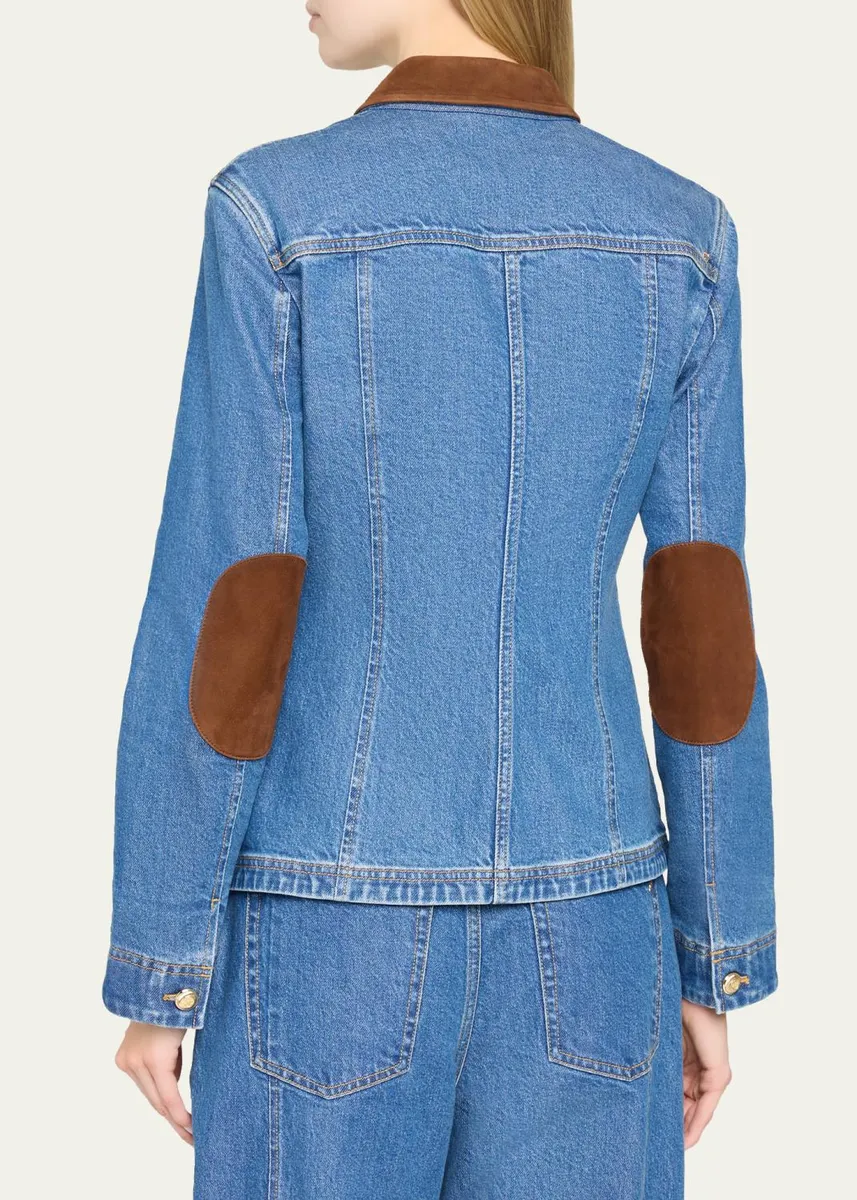 Cinq à Sept Katniss Suede Collar Denim Jacket | Thumbnail 3 Cinq à Sept Katniss Suede Collar Denim Jacket | Thumbnail 3