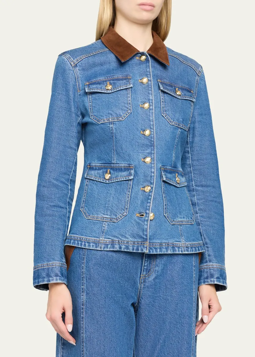 Cinq à Sept Katniss Suede Collar Denim Jacket | Thumbnail 4 Cinq à Sept Katniss Suede Collar Denim Jacket | Thumbnail 4