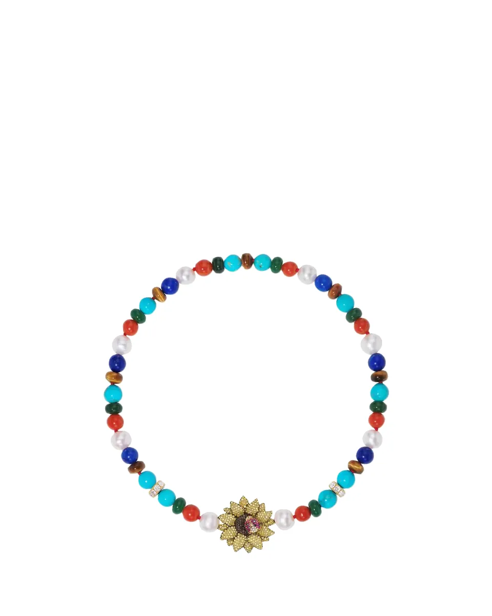 GRACE WINFREY 18K Semiprecious Necklace with Sunflower Clasp and Ladybug | Thumbnail 2 GRACE WINFREY 18K Semiprecious Necklace with Sunflower Clasp and Ladybug | Thumbnail 2