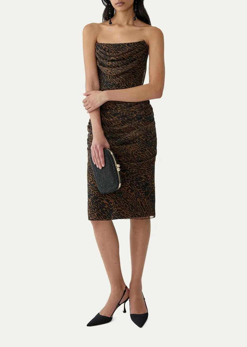 Carolina Herrera Strapless Leopard Chiffon Knee-Length Dress | Thumbnail 4 Carolina Herrera Strapless Leopard Chiffon Knee-Length Dress | Thumbnail 4